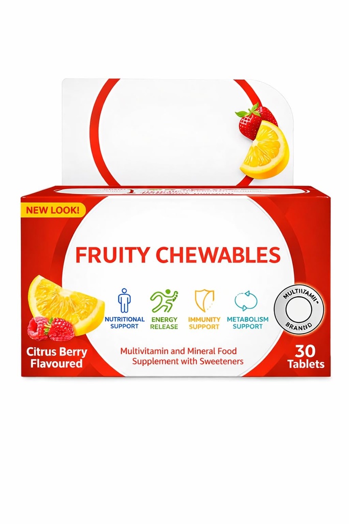 Centrrum Fruity Chewable 30 Tablets for MultiVitamins and Energy Supports (Pack of 1)