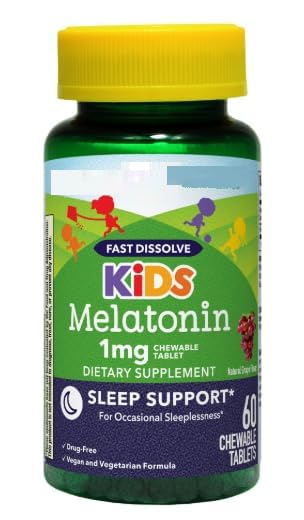 SEDLAV Kids Melatonin Chewable Tablets Dietary Supplement, Grape Flavor, 1 mg, 60 Count Sticker