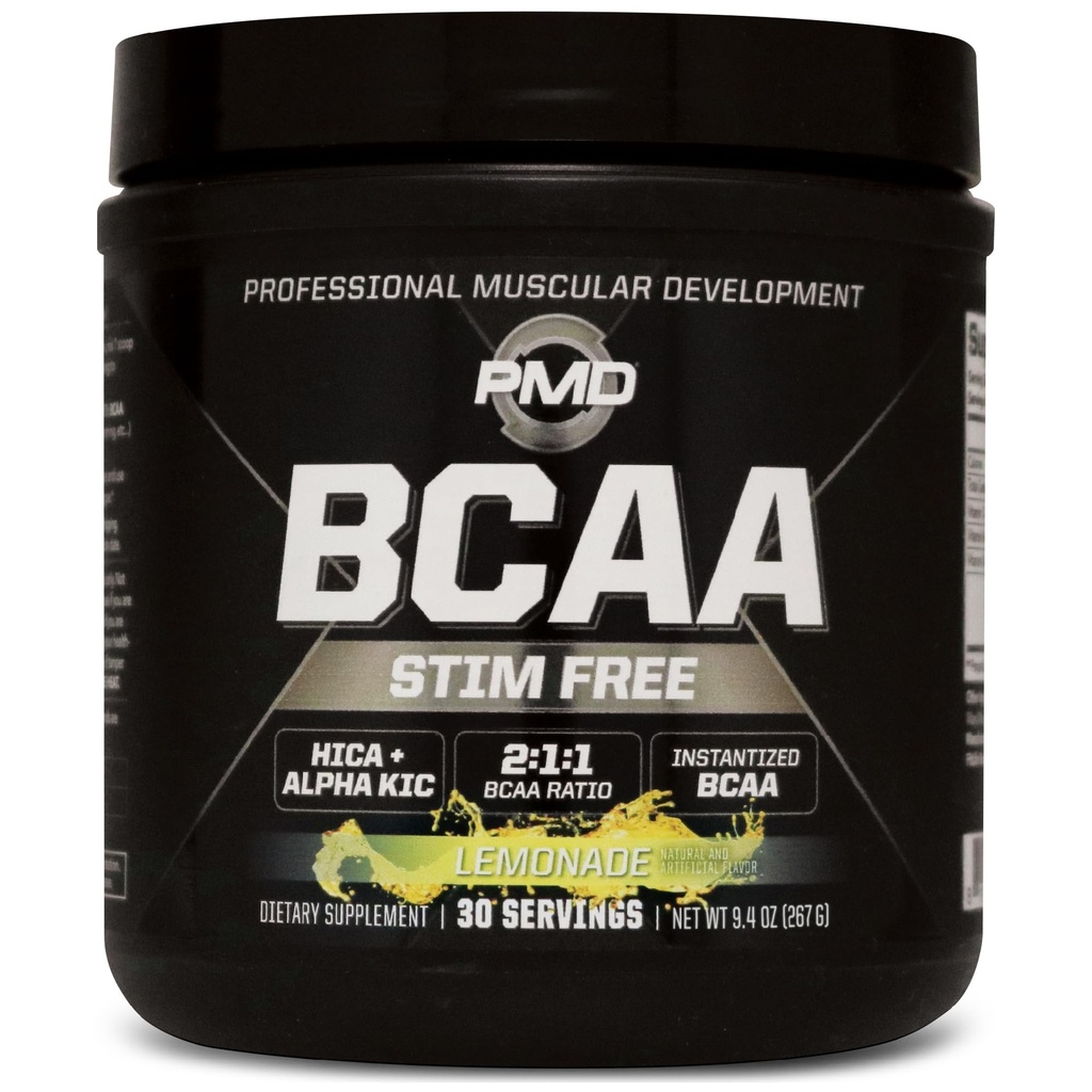 PMD Sports BCAA Stim-Free Amino Acids - bessere Workout-Performance, verbesserte Erholung, Tägliche Energie, Muskelaufbau und Muskelersparnis - BCAA Powder Drink Mix - Lemonade (30 Portionen)