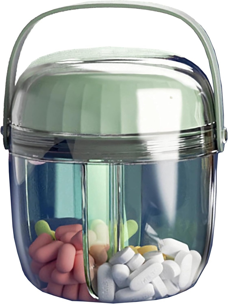 MURRI&MURRDI Pillen-Organisator mit 4 Komponenten, Reise-Säulen-Box Kleine tragbare Medizin-Flasche, Anti-Mixing & breite Öffnung, kompakte Pillen-Containerhalter für Vitamin Fish Oil Medication (F Green)