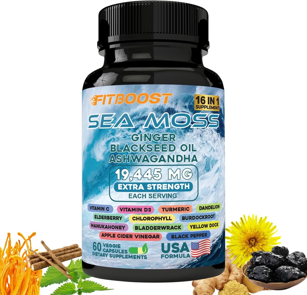 30Day Supply Sea Moss und Shilajit Bundle für Männer All-in-1 Dynamische Vitalität gebündelt Seamoss Black Seed Oil Ashwagandha Burdock Root Delicately für Sie zu regentain & Regain Stärke vorbereitet