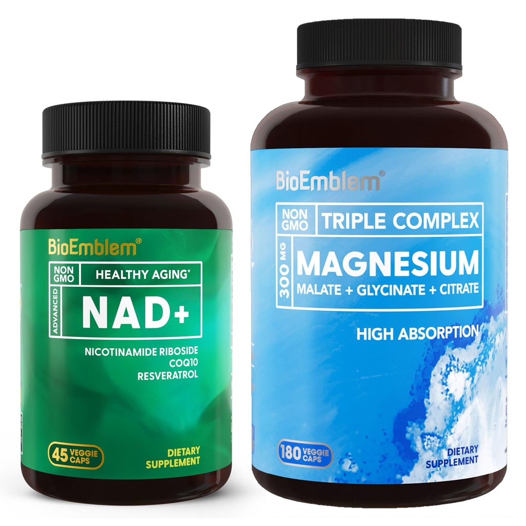 BioEmblem Triple Magnesium Complex 180 Capsules and NAD+ Supplement