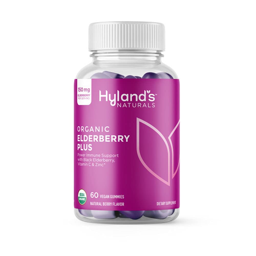 Hyland's Organic Elderberry Plus Gummies, Organic Black Elderberry with ZINC and Vitamin C, Integratore di Supporto Immune per Adulti, 60 Vegan Gummies (30 giorni)