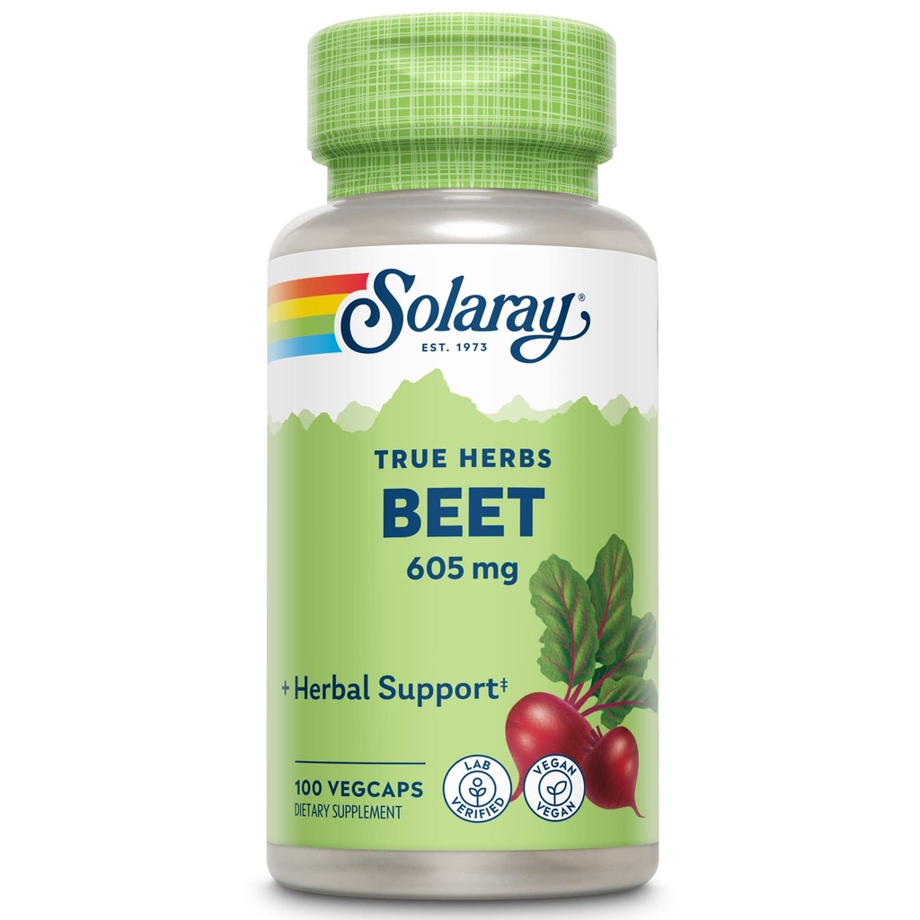 SOLARAY Beet Root 605mg | Mai Unterstützung Herz-Kreislauf-Gesundheit & Athletische Leistung, Nieren, Leber & Blut Gesundheit | Non-GMO | Vegan | 100 VegKaps