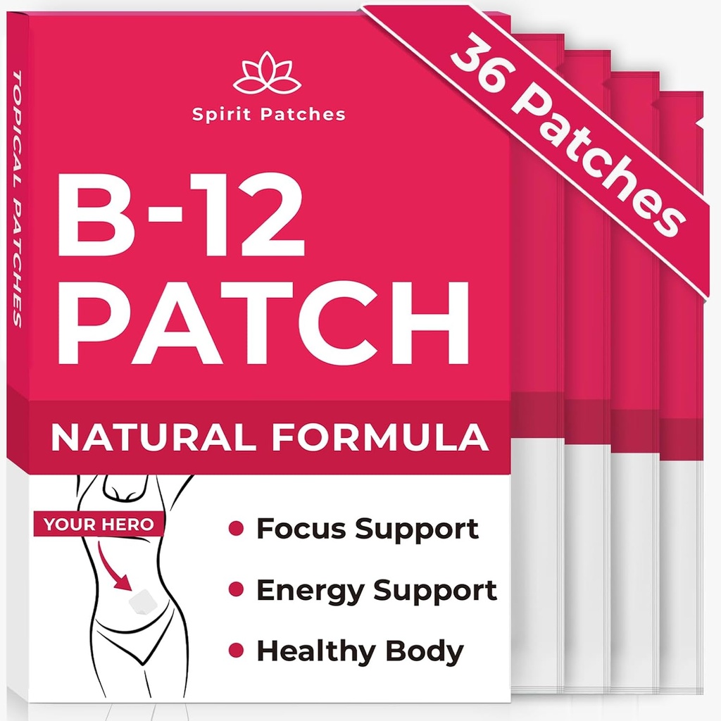 Patch B12 (Pack of 36) - Patch di vitamina naturale al 100% per le donne, energia, messa a fuoco e supporto del corpo, Patches trasparenti autoadesive - Formula potenziata