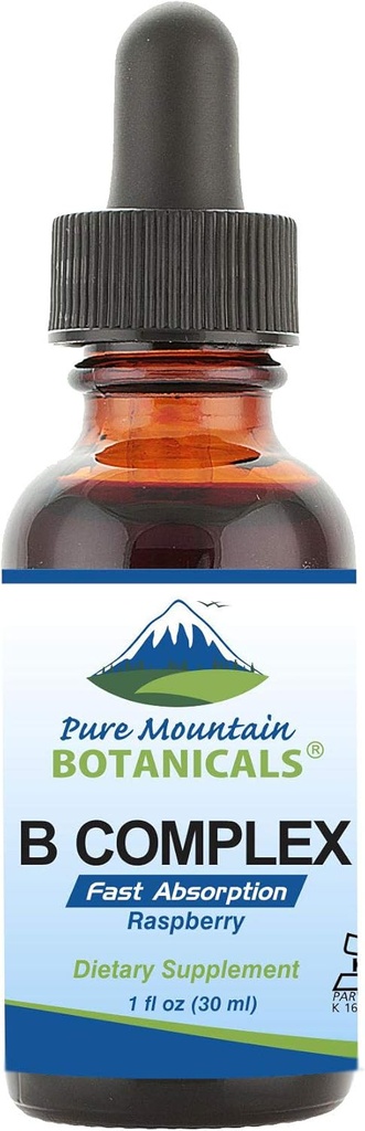 Pure Mountain Botanicals Liquid Vitamin B Complex - Himbeere Geschmack Kosher B Complex Vitamin mit B12, B6, Thiamin, Biotin, Niacin - 1oz Flasche