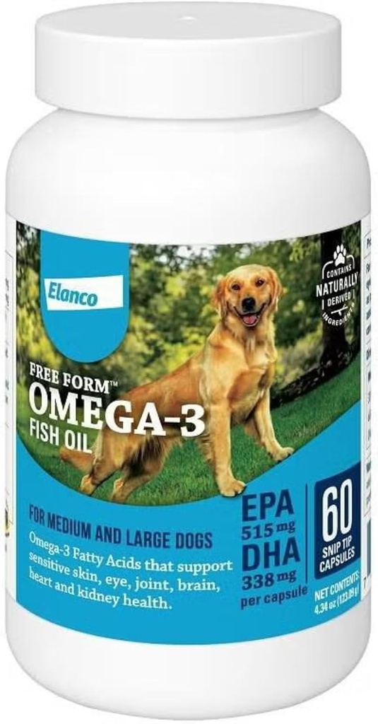 Conseils de coupe Omega-3 Huile de poisson Supplément liquide pour chiens moyens et grands, 60 Nombre