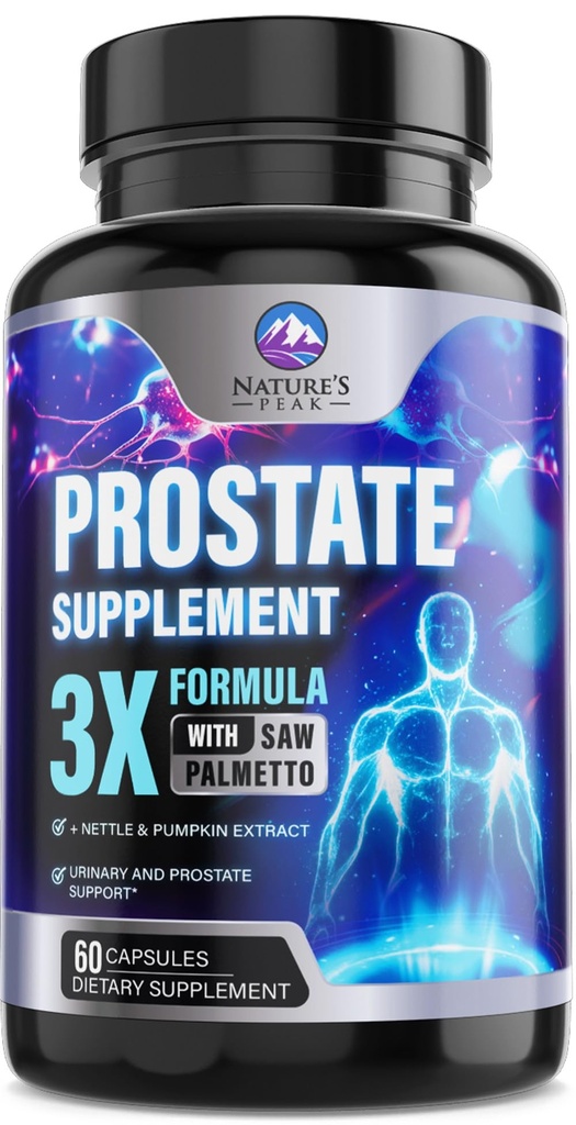 Prostate Health Supplements for Men - 3X Strength with Saw Palmetto Blend Stinging Nettle Root & Pumpkin Seed Support Complex - Supports Bathroom Trips Prostate & Urinary Health - 60 Capsules