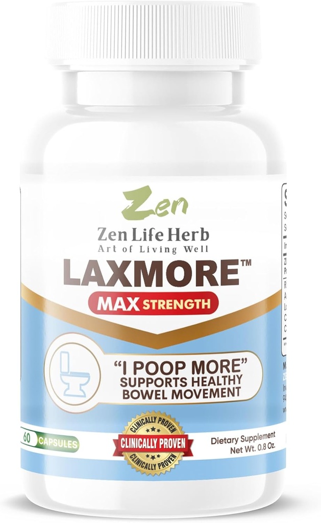 ZEN LIFE HERB LAXMORE I Poop Mehr Max Strength 100% natürliche pflanzliche Nahrungsergänzung (60 Kapseln)