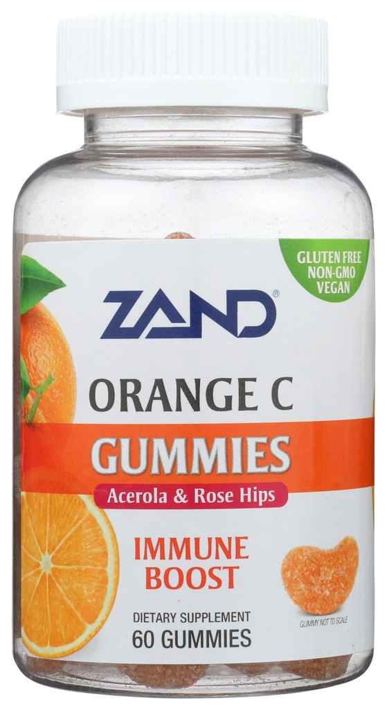 ZAND Immunity Orange Vitamin C Gummies, Wellness e Integratore di Supporto Immune, Chewable Vitamin C w/Citrus Bioflavonoids, Rose HIPS e Acerola, Vegan, Gluten Free, 60-Day Guarantee, 30 Serve