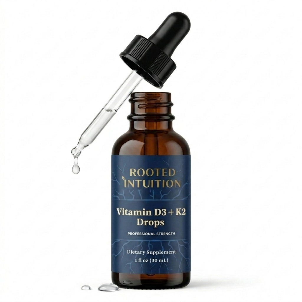 Rooted Liquid Vitamin D3 K2 Drops for Adults | 1000 IU D3 with K2, Sublingual Liposomal Water Soluble Tincture | Supplement | Bone & Immune Support | Easy Absorption Daily Wellness Formula | 1 fl oz