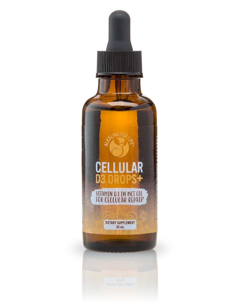 Alkaline for Life Cellular D3 Drops+, Liquid Vitamin D3 in MCT Oil, 250 IU per Drop, 500 to 5000 IU Flexible Dosing, Sublingual or Mix Into Any Drink, Gluten Free, 1 fl oz
