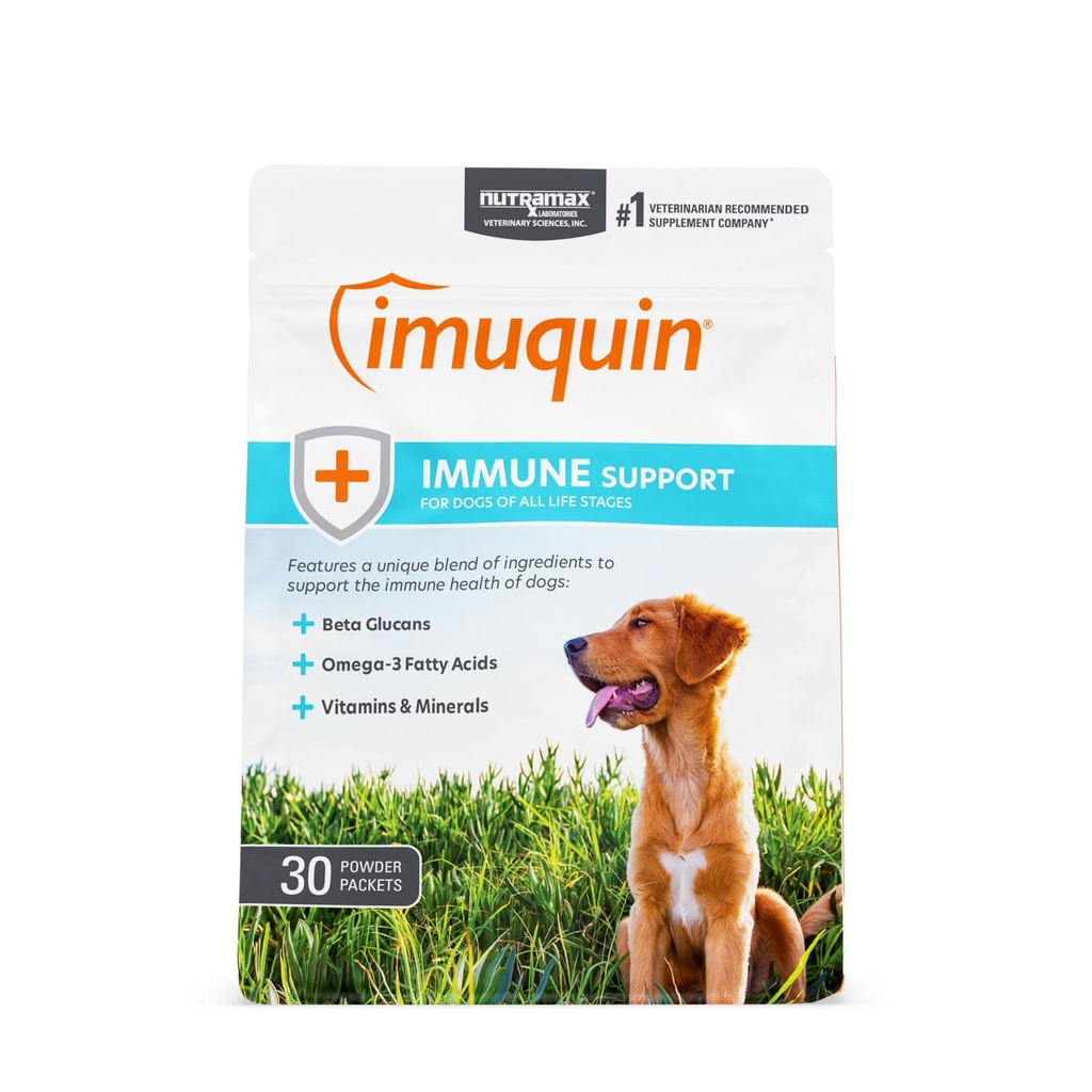Nutramax Laboratori Nutramax Imuquin Immune Health Supplement Polvere per cani, con Beta Glucans, Lipidi marine, Vitamine e Minerali, 30 Pacchetti, versione aggiornata