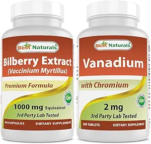 Best Naturals Bilberry Extract 1000mg & Vanadium 2 mg con cromo
