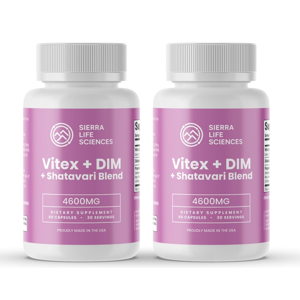 Hormonal Balance Blend for Women – Vitex, DIM, Shatavari + Adaptogenic Support – Menstrual & Menopause Relief – Vegan, Clean-Label Formula – 4600mg – (Pack of 2)