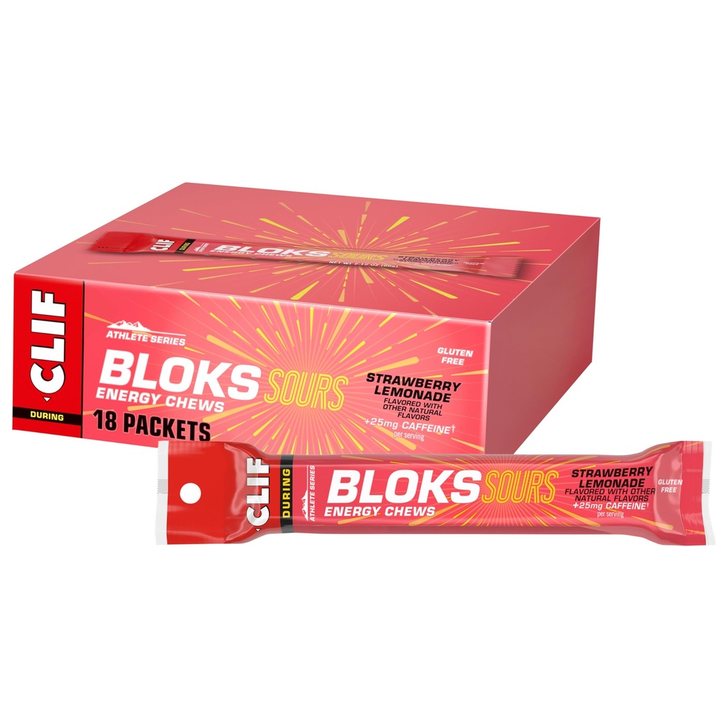 Clif Bloks Sours - Strawberry Lemonade Flavor with Caffeine - Energy Chews - Non-GMO - Plant Based - Fuel Fast for Cycling and Running - Carboidrati rapidi ed elettroliti - 2.12 oz (18 Count)