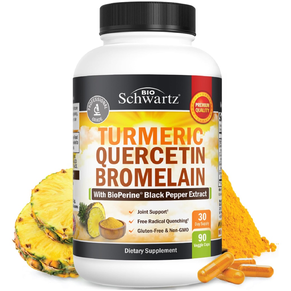 Turmeric Quercetin mit Bromelain Supplement - Natural Extra Strength Immun und Joint Support mit BioPerine Black Pepper für Max Absorption - Organic Tumeric Bromelain Supplement Vegan Safe, Non-GMO