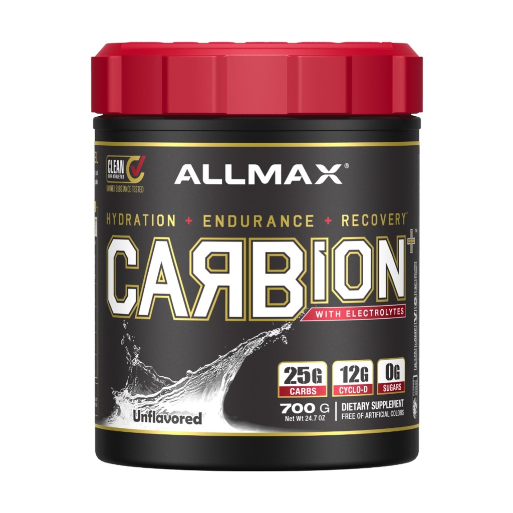 ALLMAX CARBION+, Unflavored - 700 g - High-Performance Training Fuel - Boosts Hydration, Performance & Recovery - with 25 g Carbs & Zero Sugar - 25 Servings