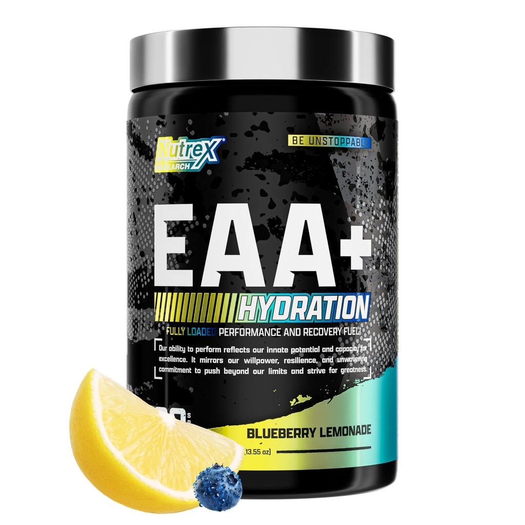 Nutrex Research EAA Hydration | EAAs + BCAA Powder | Muscle Recovery, Strength, Muscle Building, Endurance | 8G Essential Amino Acids + Electrolytes | Blueberry Lemonade 30 Servings