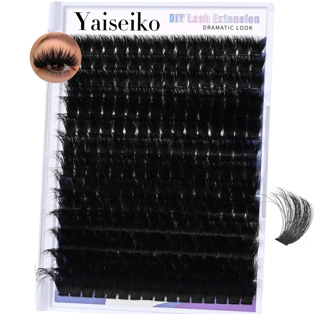 Yaiseiko Fluffy Lash Clusters 300D Thick Long 12-25mm Volume Cluster Eyelash Extensions 224Pcs Wispy Individual Lashes D Curl Waterproof Eyelash Clusters Soft False Eyelashes DIY at Home