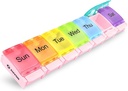 AUVON Weekly Pill Organizer Arthritis Friendly, BPA Free Travel 7 Day Pill Box Case avec Spring Open Design et grand compartiment pour tenir les vitamines, huile de foie de morue, suppléments et médicaments