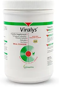 Vetoquinol Viralys Polvere quotidiana di L-Lysine per gatti e gattini, supplemento di lisina aromatizzata di pesce per gatti e gattini per sostenere la salute immunitaria, la funzione normale dell'occhio e la salute respiratoria, 600gm