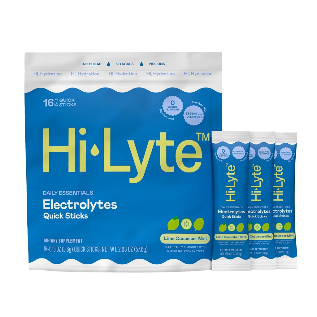 Hi-Lyte Electrolytes Quick Sticks - Lime Cucumber Mint - Sodium, Potassium, Magnesium, Vitamins - Hydration Powder Packets for Fasting - No Sugar, No Carbs