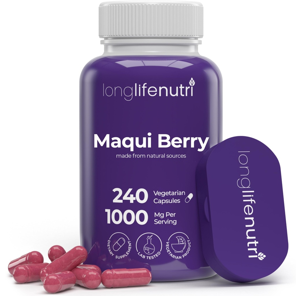 LongLifeNutri Maqui Berry 1000 mg – 240 Veg Caps (4-Month Supply), Organic Antioxidant Superfruit, Vegan, Non-GMO, GMP-Made in USA