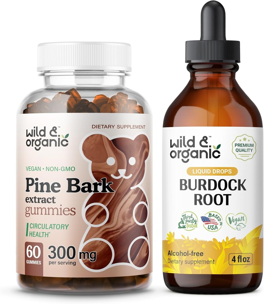 Wild & Organic Pine Bark estratto Gummies & Burdock Root Tincture 4 fl oz