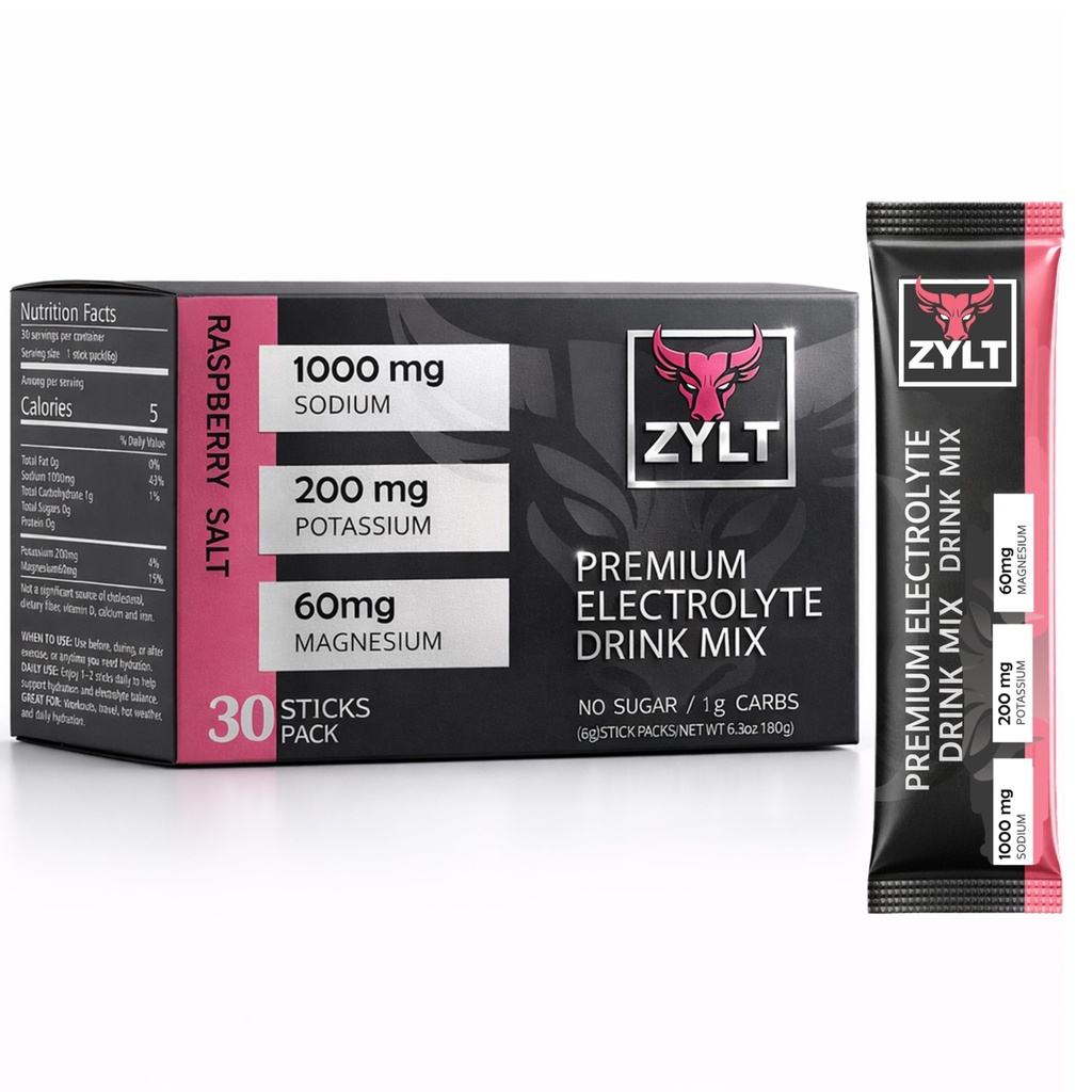 Electrolyte Powder Stick Packs, Zero Sugar – Raspberry Salt Hydration Powder, – 30 Stick Packs