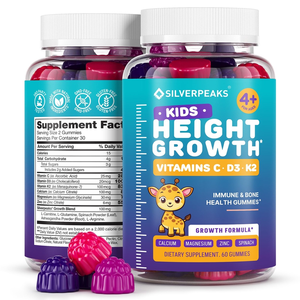 Gummie di crescita dell'altezza per i bambini - Vitamine di crescita per gli adolescenti, Aumentare l'altezza Multivitamina per i ragazzi e le ragazze con vitamina di calcio D C K2 Zinco di magnesio, Integratore di Maximizer di crescita naturale, 60 PCS