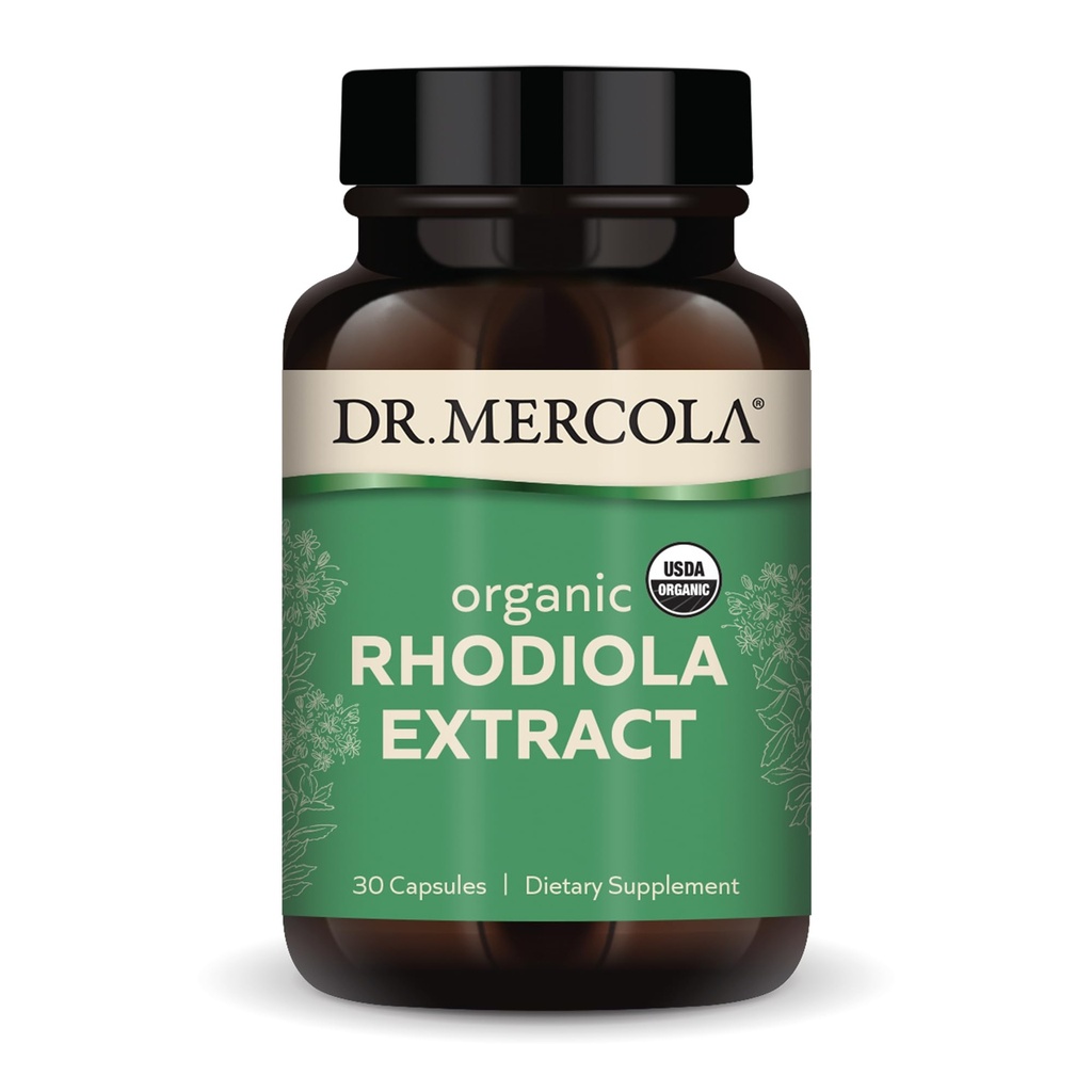 Dr. Mercola Rhodiola Extract, 30 Portionen (30 Kapseln), Nahrungsergänzungsmittel, Unterstützt Stimmungs- und Stressmanagement, Non-GMO, zertifiziert USDA Organic