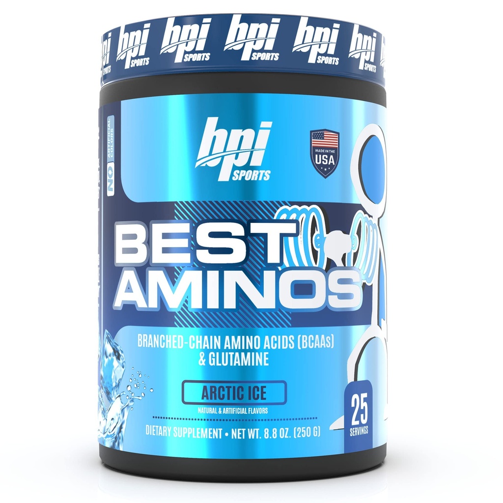 BPI Sports Best Aminos - BCAA Powder Post Workout & Glutamine Recovery Drink with Branched Chain Amino Acids for Hydration & Recovery, for Men & Women - Arctic Ice - 25 Servings
