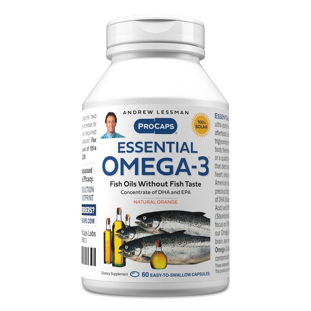ANDREW LESSMAN Essential Omega-3 Orange - 60 Softgels - Ultrareine, hochwirksame Omega-3-Öle. Hohe DHA, kein Magenverstimmung, keine Verunreinigungen, kein Quecksilber. Kleine leicht zu schlucken Softgels