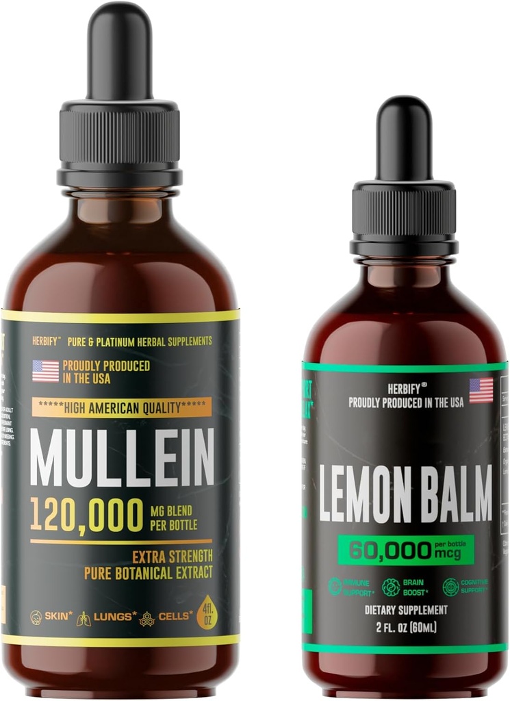 HERBIFY Bundle - Mullein Blatt Extrakt & Zitronenbalsam - Atemunterstützung & Gehirnunterstützung
