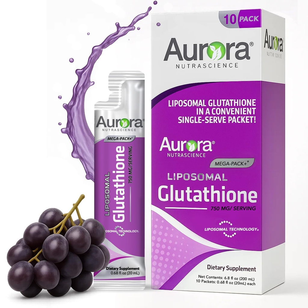 Aurora Nutrascience Mega-Liposomal Liquid Glutathione, Immun- & Antioxidant Gut Health Support Supplement, 750 mg pro Servieren, Non-GMO, Sugar-Free, 10 Single Serve Packets