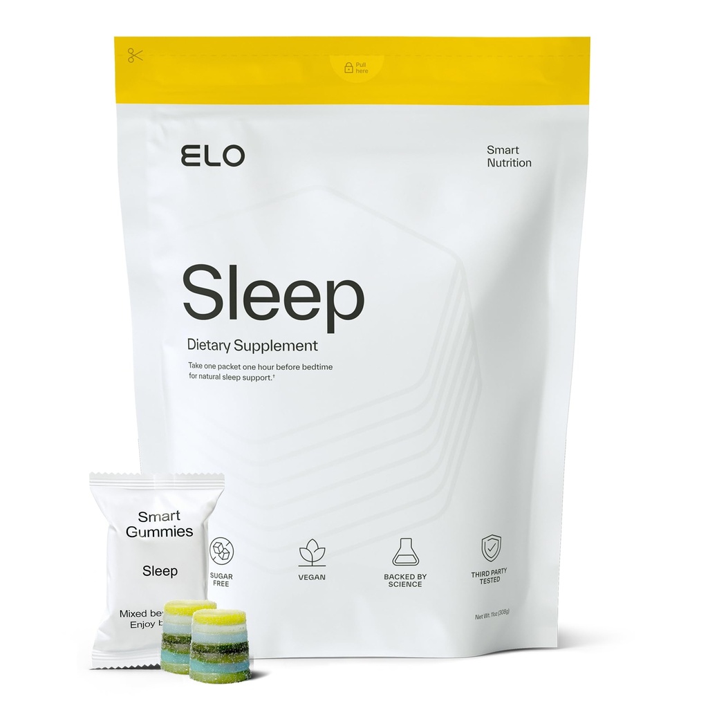 Elo Sleep Gummies for Deep Recovery & Restful Sleep | Magnesium, L-Theanine & Low-Dose Melatonin | Non-Groggy Formula, Wake Refreshed | Sugar-Free, Vegan, Non-GMO | 28 Servings