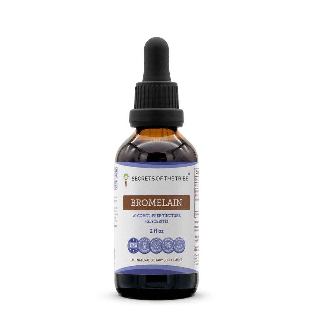 Secrets of the Tribe Bromelain Tincture Alcohol-Free Extract, Wildcrafted Bromelain, Pineapple (Ananas Comosus) (2 FL OZ)