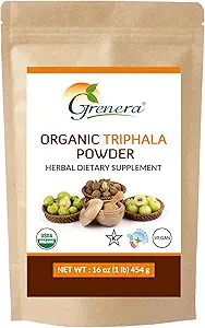 Grenera Organic Triphala Polvere 1 lb (16 oncia) 454 Grammi - Realizzati con Amalaki Organico, Bibhitaki Organico, Frutta Haritaki Organico - USDA Organico, Vegan, Certificato Kosher