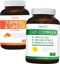 Sparen Sie $11 (23% Off) - Gut Balance Bundle - Gut Complex mit Caprylic Acid für Balanced Gut Health & Probiotic Support (120 Kapseln) & Turmeric & Ginger mit 95% Curcuminoids & Bioperine (90 Kapseln)