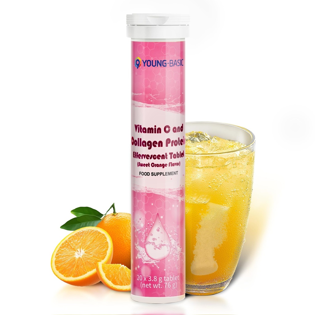 Vitamin C Effervescent Tablets with Collagen, Potent Immune Support VIT C with Collagen Supplement, Antioxidants Skin Radiance, Dissolvable Vitamin C 20 Tablets (Pack of 1), Sweet Orange Flavor