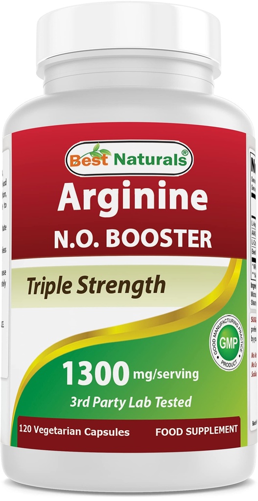 Best Naturals L-Arginin NO Booster Triple Strength 1300 mg Servieren 120 Veg Kapseln - Hergestellt mit L-Arginin, AAKG, L-Citrulline, Rübenpulver