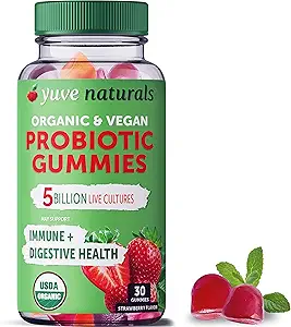 Yuve Vegan USDA Organic Probiotic Gummies - 5 miliardi di CFU - promuove la salute e l'immunità digestiva - aiuta con costipazione, Bloating, Detox, Leaky Gut & Gas Relief - naturale, non OGM, senza glutine 30ct