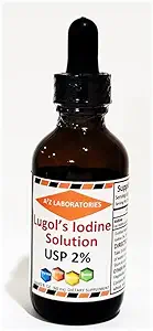 Iodio di A2Z Organic Lugol e Potassium Iodide 2% Soluzione 3000 mcg - Supplemento liquido Gocce per il supporto tiroide per le donne e gli uomini, Metabolismo Salute, Detox Boost -2 Fl Oz/Made in USA/Same Day Ship