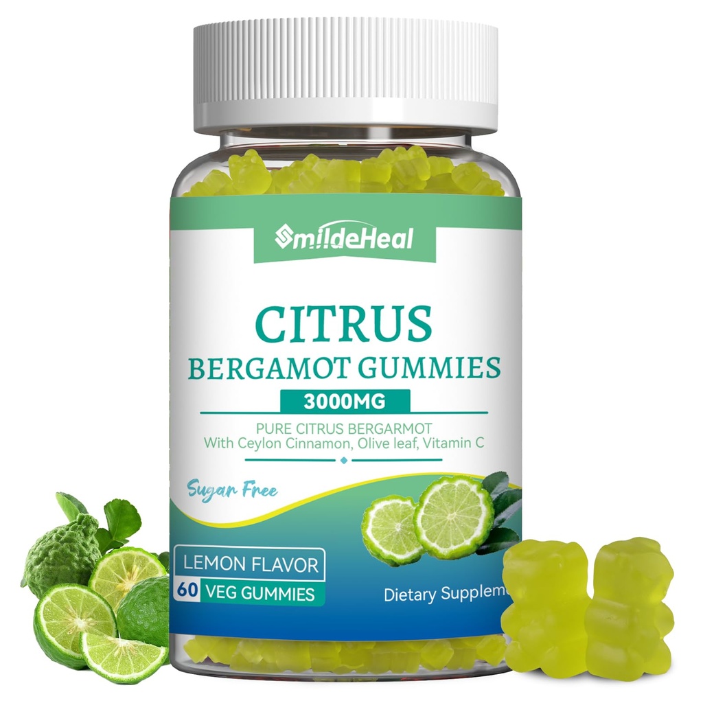 Citrus Bergamot Gummies 3000mg, Bergamot Supplement for High Cholesterol, Cholesterol Lowering Supplement for Heart, Immune System & Anti-Aging, Sugar Free Vegan 60 Gummies