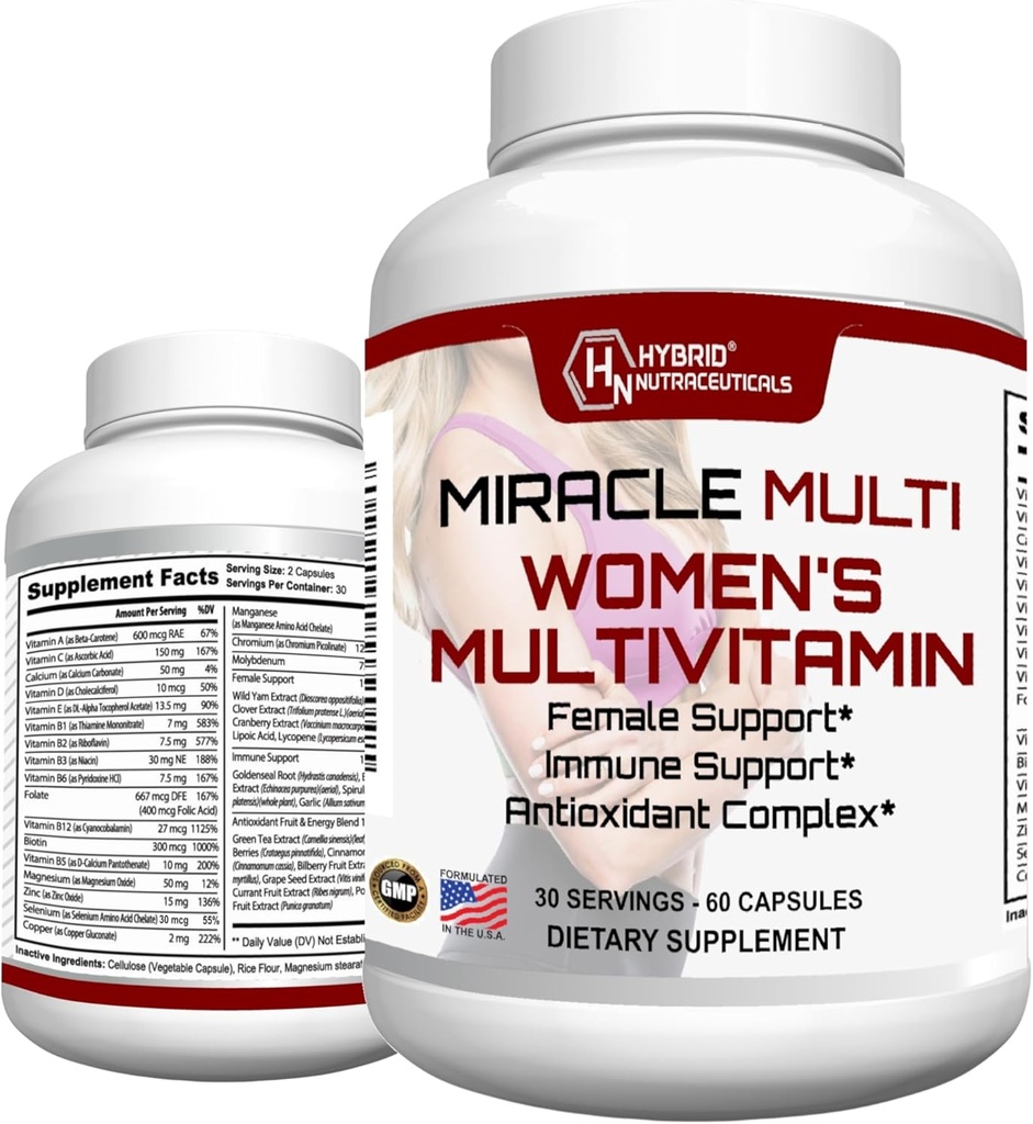 MiracleMulti Multivitamin for Women - Female Support Formula, Immune Support, Minerals, Biotin, Antioxidants & Superfoods Blend – 60 Capsules