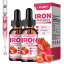 Flüssige Eisen-Ergänzung für Frauen Männer & Kinder Multivitamin Eisen Tropfen mit Folat, Vitamin C, B6, B12, Zink für Anämie, Eisenmangel, Blut Builder, Energie - Natürliche Erdbeeren Geschmack, Vegan 4 Fl Oz