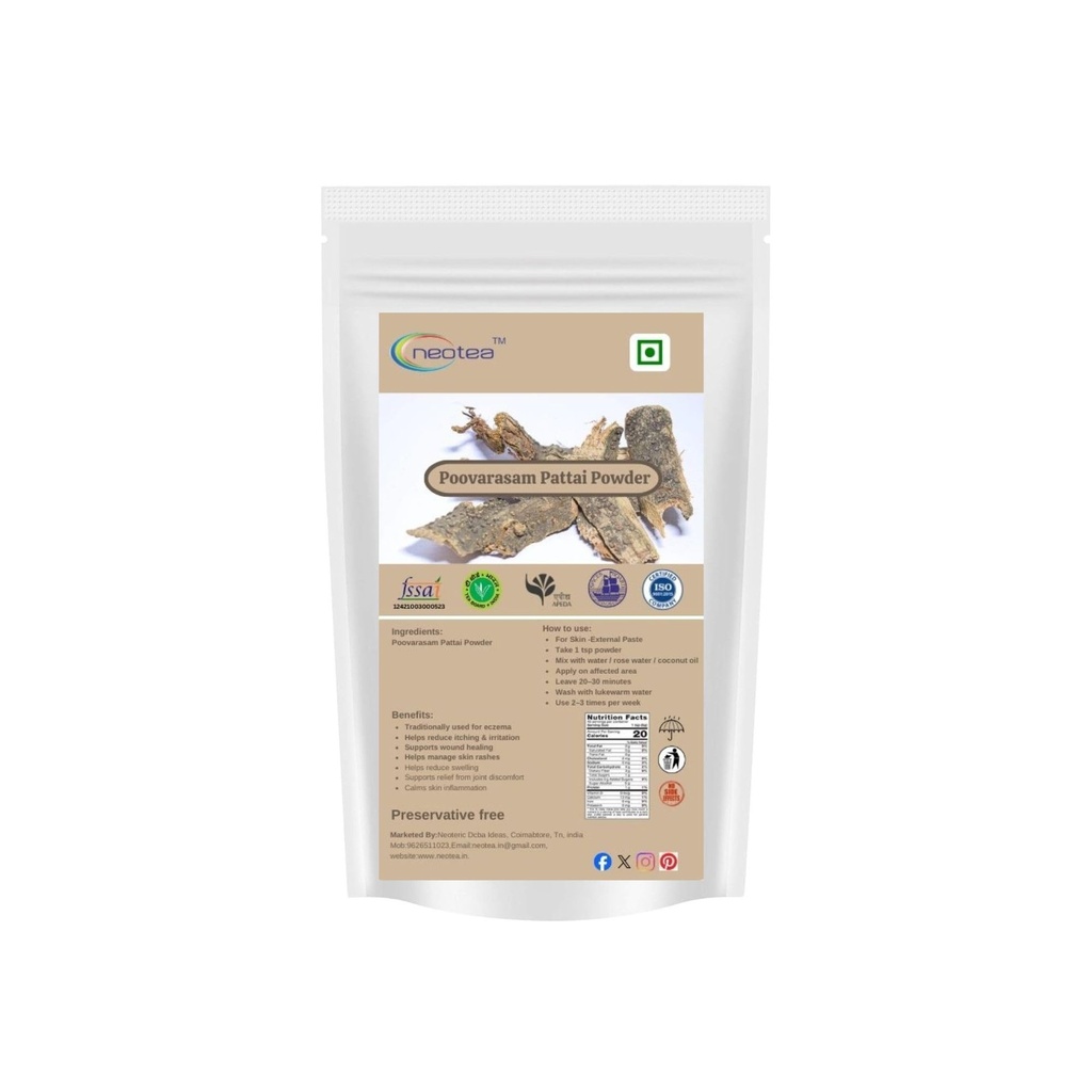 neotea Poovarasam Pattai Powder (Thespesia populnea Bark) Pure Herbal Bark Powder – Finely Ground Botanical for Traditional Preparations (500 GM(17.63 OZ))