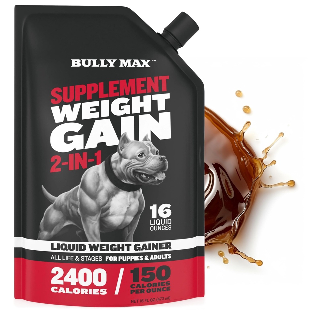 Bully Max Liquid Weight Gainer für Hunde – High Calorie Dog Supplement mit Omega-3 & Whey Protein – 2-in-1 Multivitamin für gesunde Gewichtszunahme – für Welpen & Erwachsene Hunde – 16 Unze