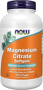 NOW Integratori, Citrato di magnesio, Con Glycinate & Malate, Supporto di sistema nervoso*, 180 Softgels